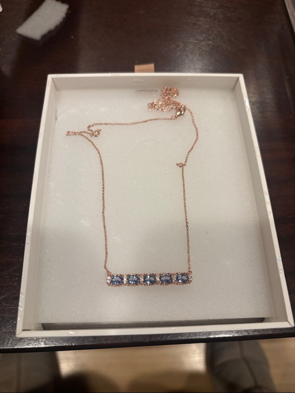 Rose Gold Necklace with Aquamarine Gemstone Bar